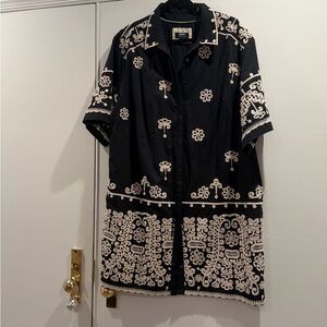 Anthropologie Maeve Black Dress with Cream Stitching Size 2X